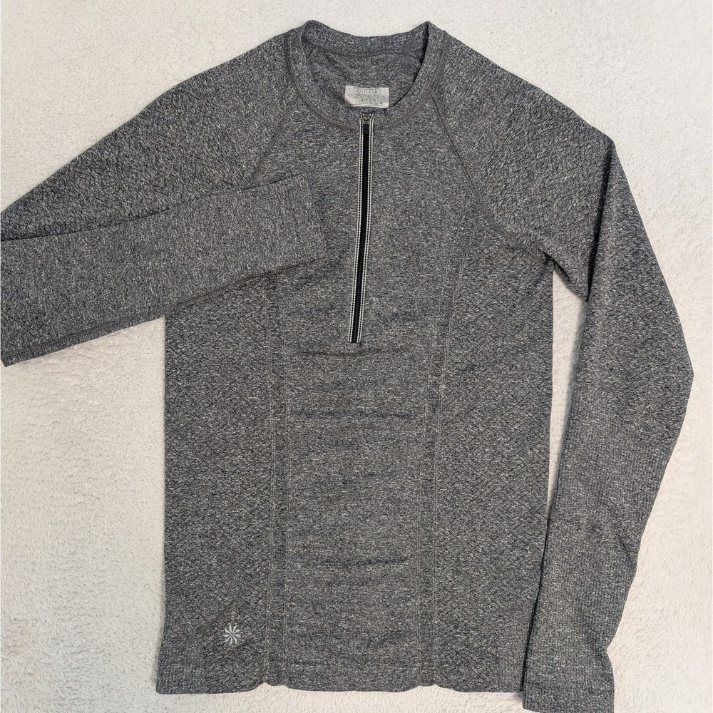 Athleta Womens 1/4 Zip Top Sz Sm Gray Long Sleeve Thumbholes Performance Stretch